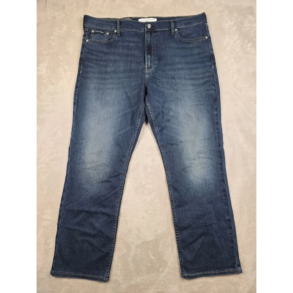 Calvin Klein Straight Jeans Mens 40x30 Blue Avedon Dark Stretch Denim